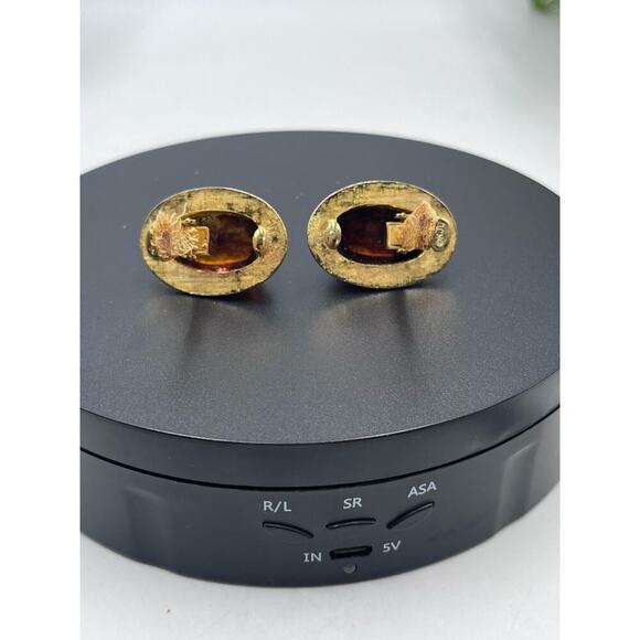 Kenneth Jay Lane Oval Brown Glass Cabochon Vintage Rhinestone Clip Earring‎ - Picture 14 of 16